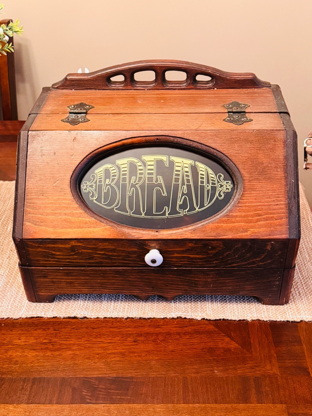 Vintage Wooden Bread Box in Brown